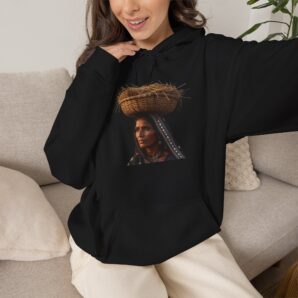 Rajasthani Village Woman Hoodie – Mirror Embroidery Art | Rustic Heritage Graphic Pullover Hoodie
