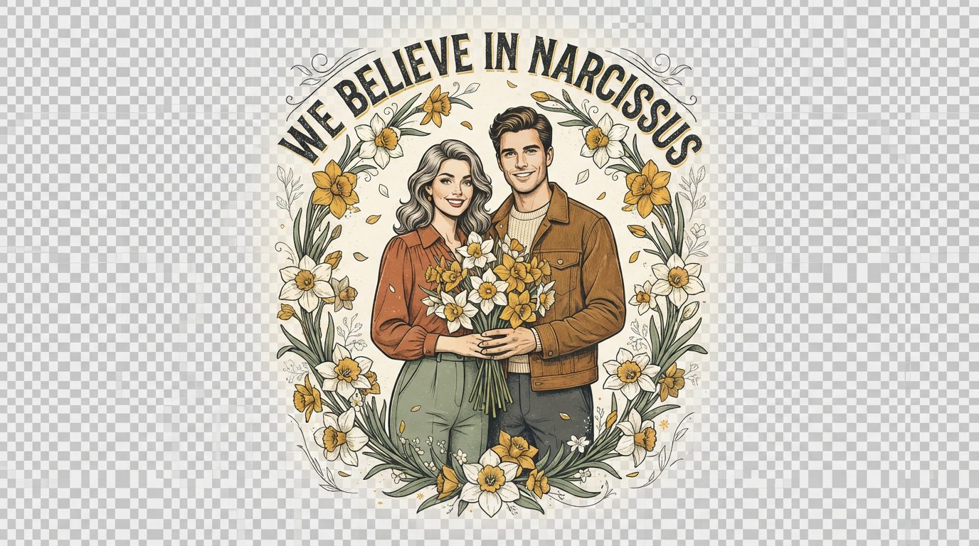 We Believe in Narcissism? | Vintage Narcissus Couple Graphic T-Shirt - Image 2