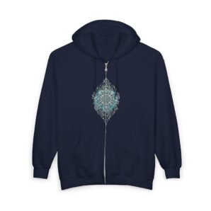Bohemian Turquoise Mandala Front Print Unisex Hoodie | Artistic Boho Full-Zip & Pullover Hoodie
