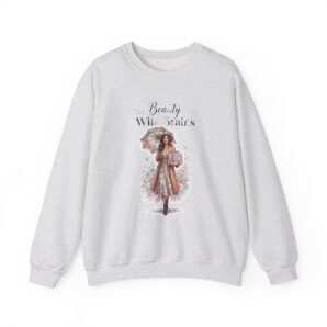 Beauty With Brains Fashionista Unisex Sweatshirt | Chic Book Lover Graphic Crewneck | Pastel Aesthetic Literary Fashion Gift