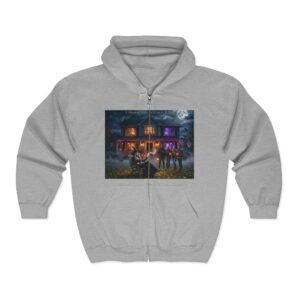 **Halloween Graphic Front Zip Unisex Hoodie | Spooky Seasonal Full-Zip Sweatshirt – Available in 4 Colors**